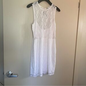 New Bar III | White Lace Crewneck Sleeveless Mini Dress, L